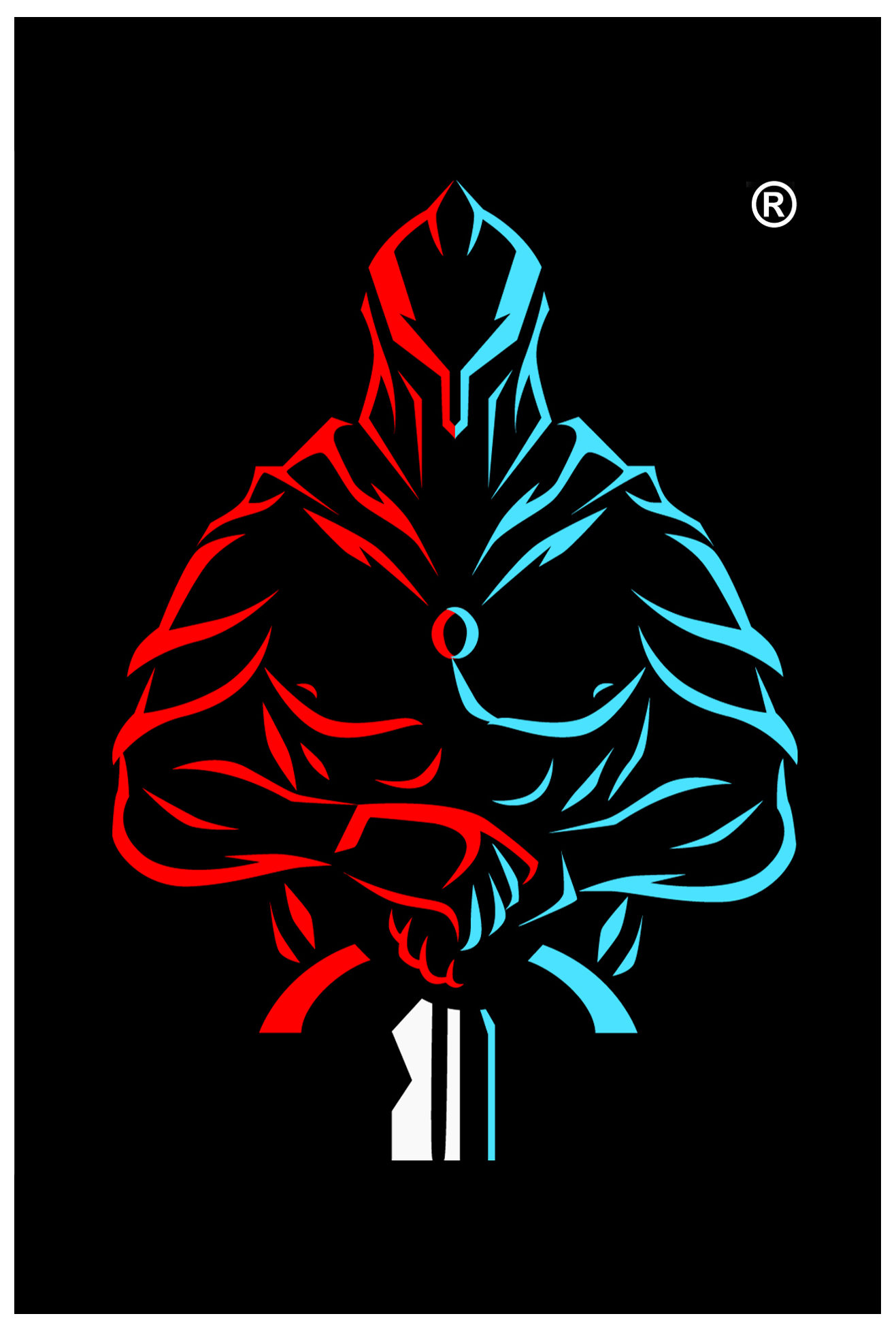 The Tactical Adversary warrior, half red and half blue